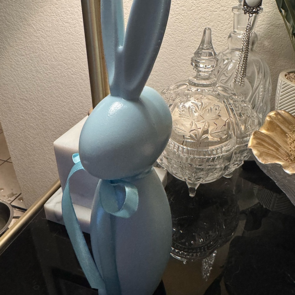 Blue Ceramic Bunny Figurine